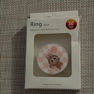 Labubu Cute Pink Checkered Phone Ring Holder